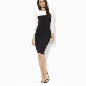 Ralph Lauren Dress Women's Black Three Quarter Sleeve Color Block Sheath Dress 8